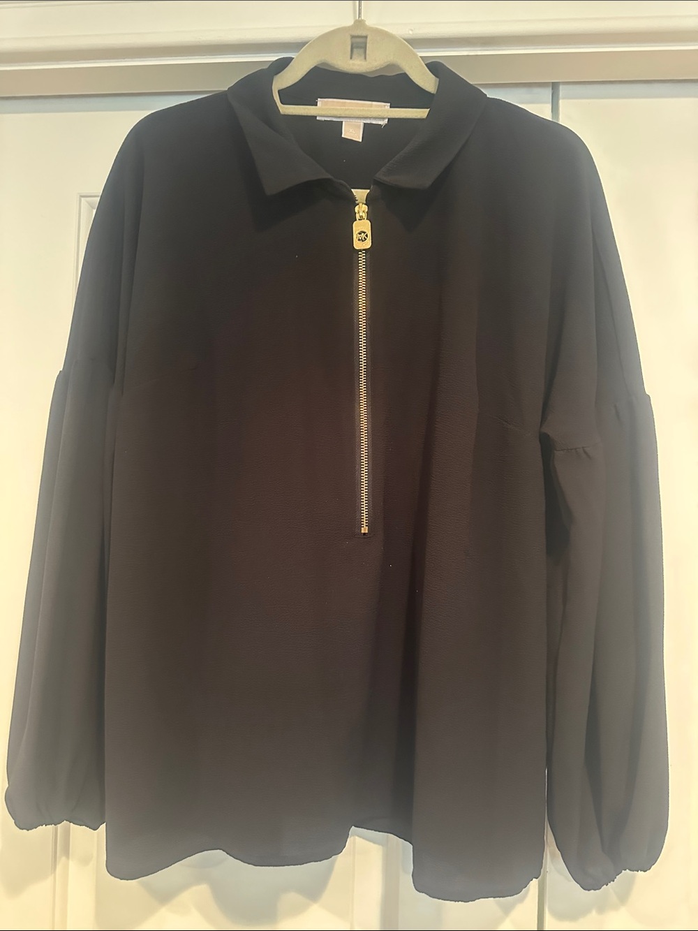 Michael Kors Black Zip-Up Polo Collar Sweater with Gold Hardware